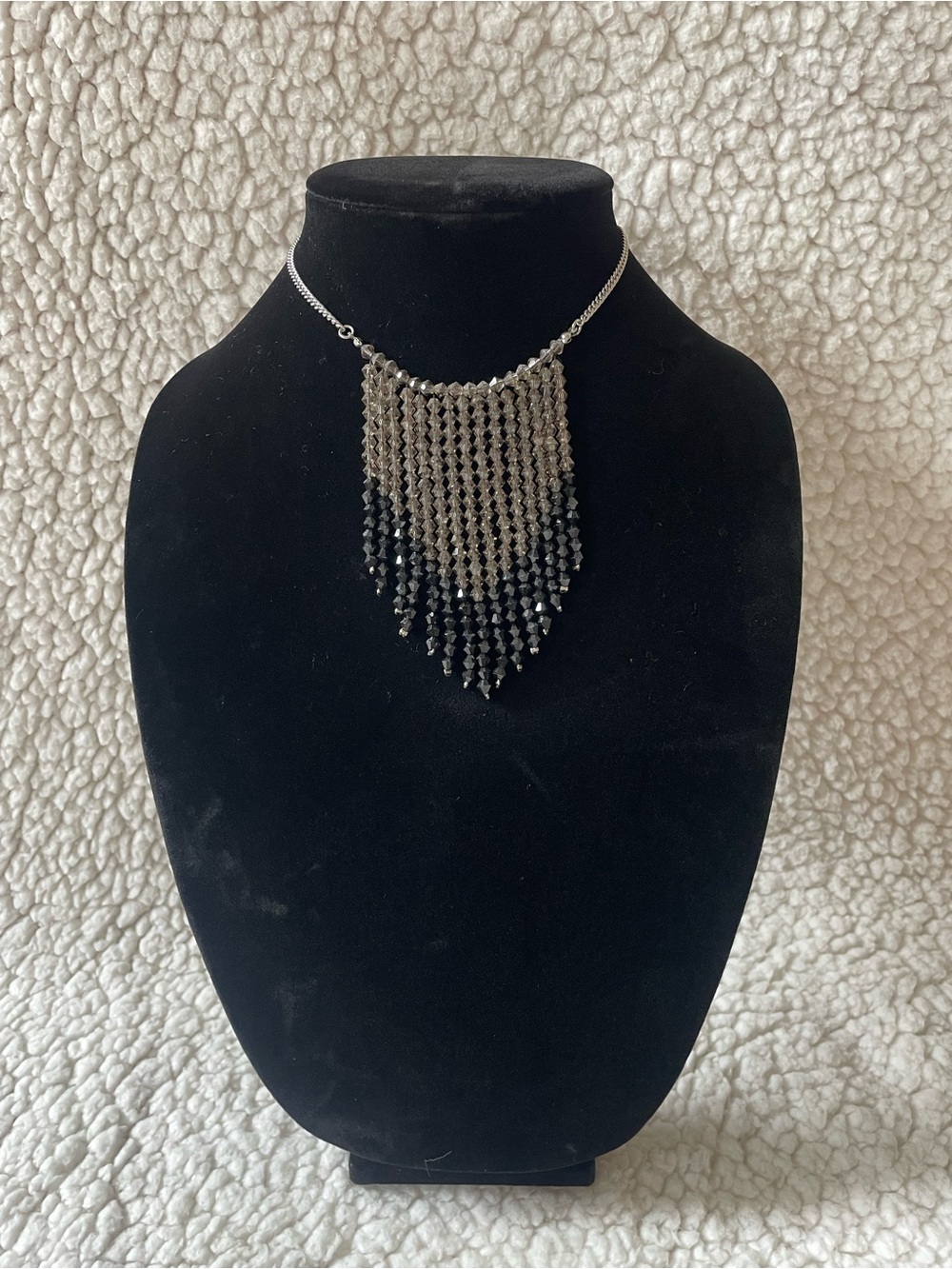 Black and Silver Fringe Statement Necklace